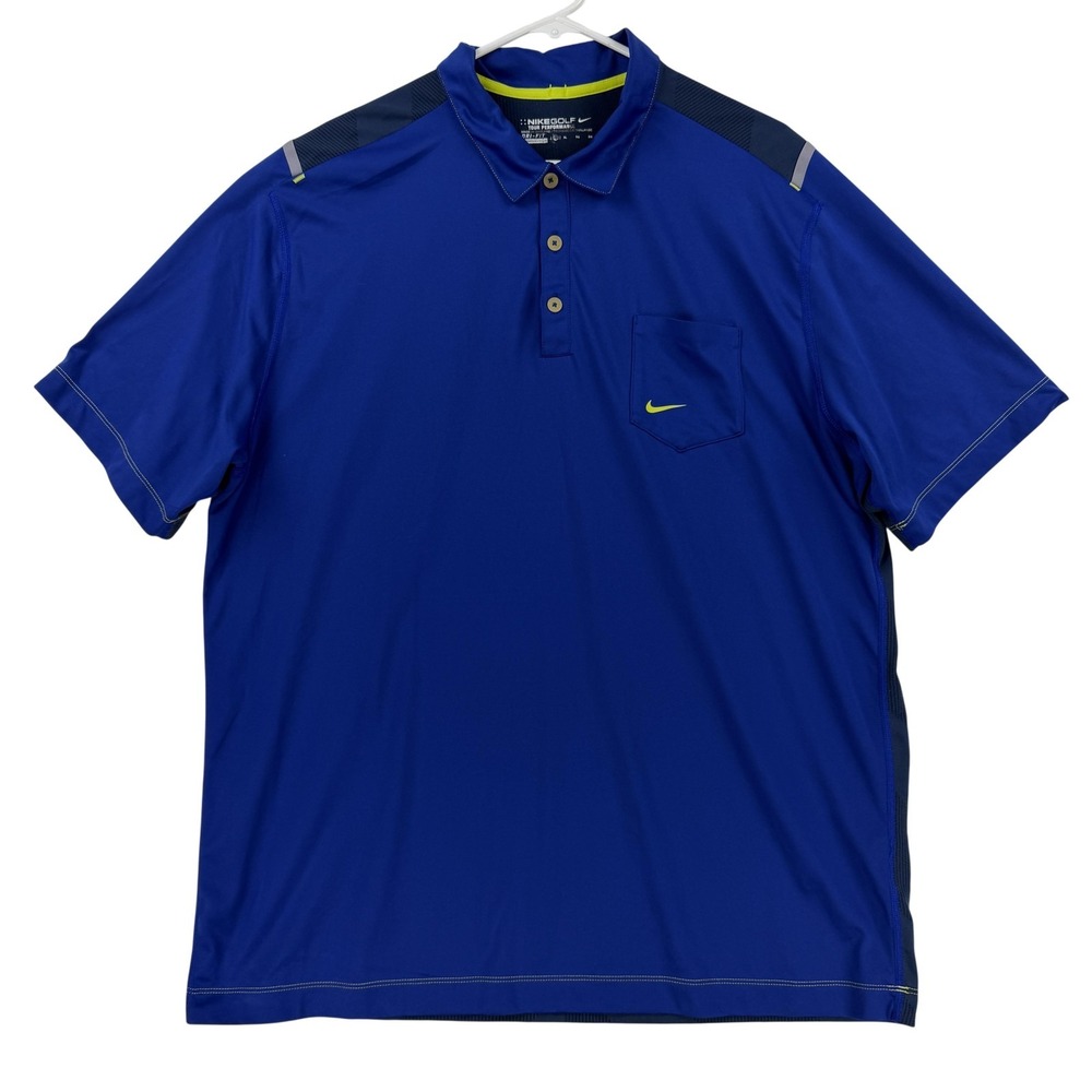 Nike Golf Polo Shirt Mens XL Blue Chevron Dri-FIT Tour Performance Pocket Top